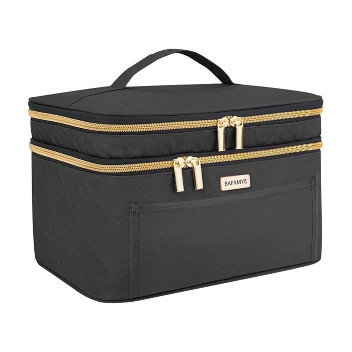 Bolsa organizadora grande de cuero de doble capa, accesorios de viaje