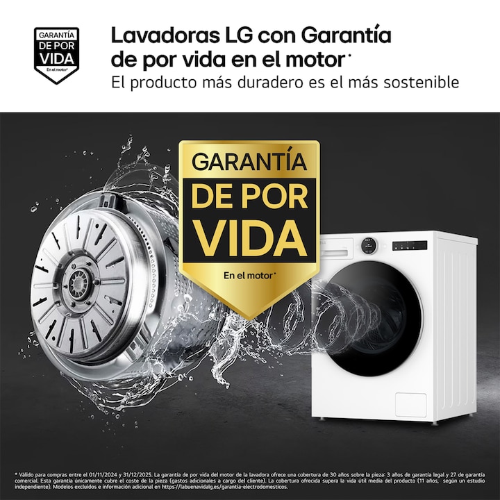 Lavadora LG, Inteligente, AI Direct Drive, TurboWash 360º, 11kg / 1.400rpm, Serie 700 - F4X7011TWS - Imagen 5