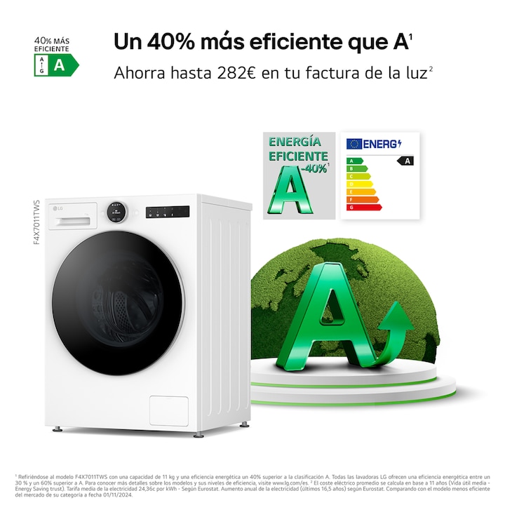 Lavadora LG, Inteligente, AI Direct Drive, TurboWash 360º, 11kg / 1.400rpm, Serie 700 - F4X7011TWS - Imagen 6