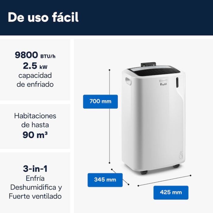 Aire acondicionado portátil Pingüino De' Longhi con 2.450 frig/h - PAC EM90 Silent - Imagen 3