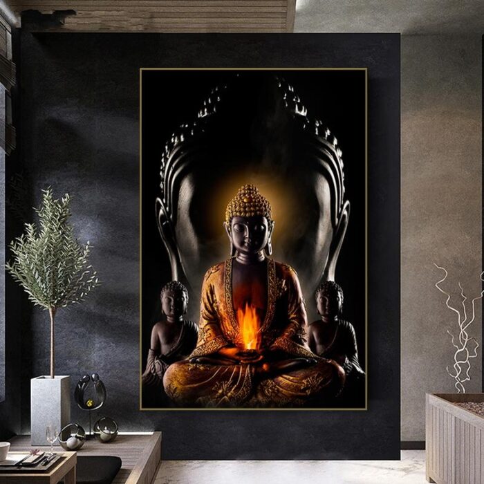 Pintura de lienzo redondo para pared, decoración de pared de Buda